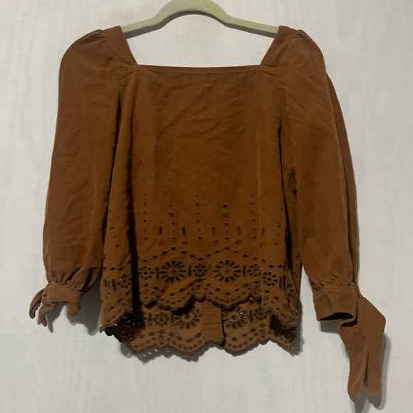 Madewell Boho Eyelet Detail Light Brown Corduory Top - Picture 5 of 6
